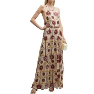Emporio Sirenuse Isotta Sea U Print Tiered Halter Cotton Voile Maxi Dress 4